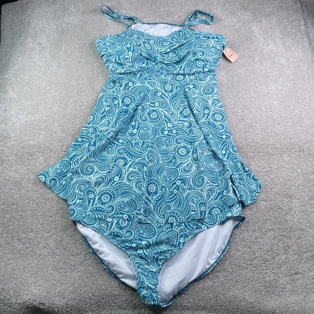 NEW Bloomchic Two Piece Swimsuit Women Size 28 Blue Paisley Tankini Plus Size